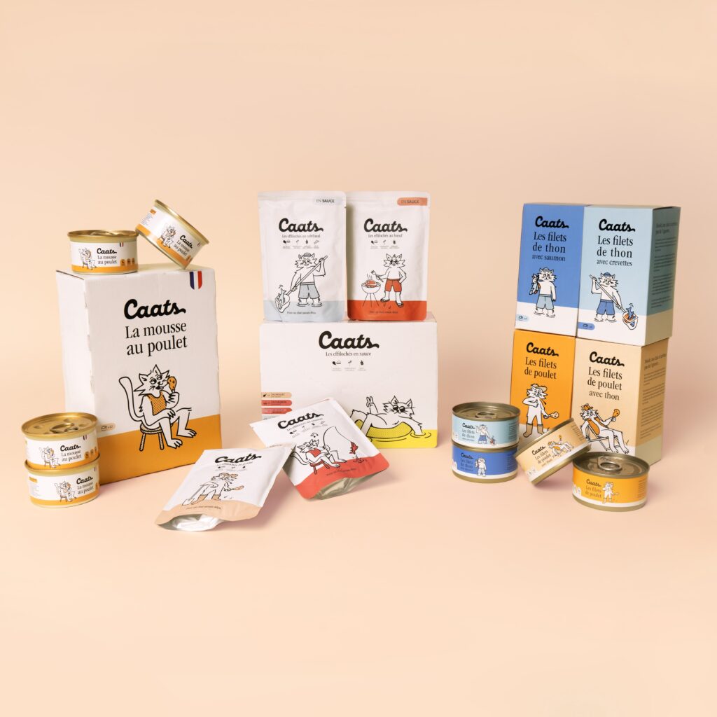 La gamme de pâtées Caats : sachets et boîtes